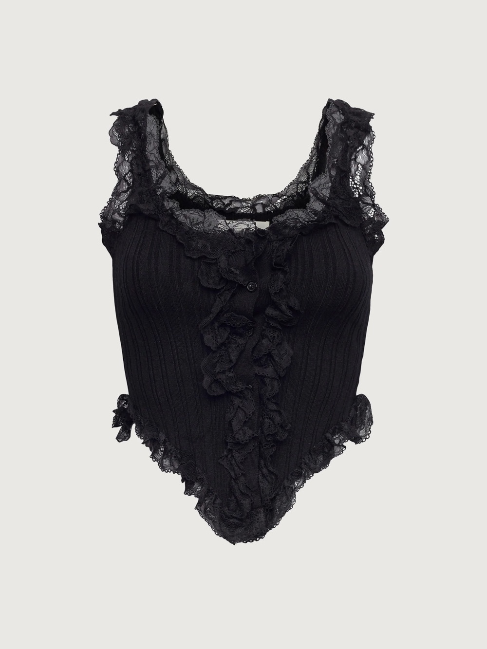 OAK + FORT Black Ruffled Lace Top Size Medium NWT